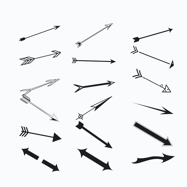 Varie frecce imprecise di doodle simboli semplici disegnati a mano struttura di lerciume