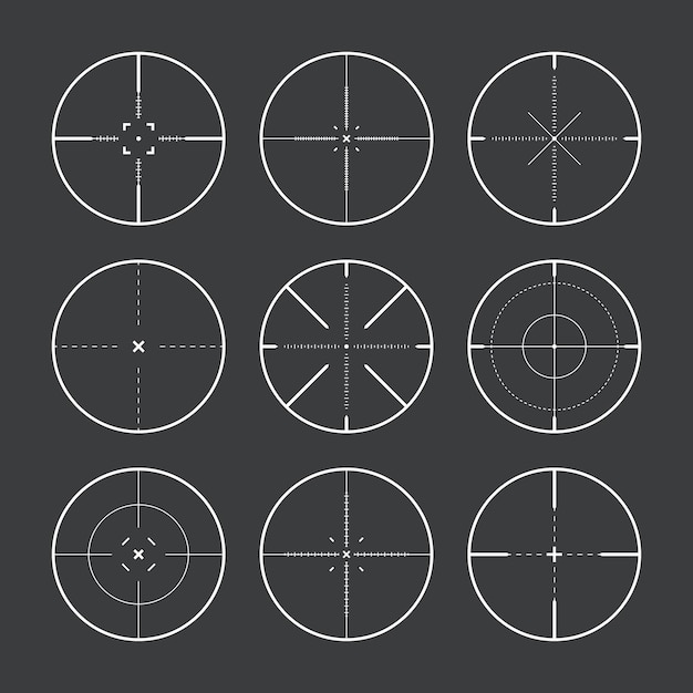 Vector various sniper rifle sights weapon optical scope crosshair hunting gun viewfinder shooting mark
