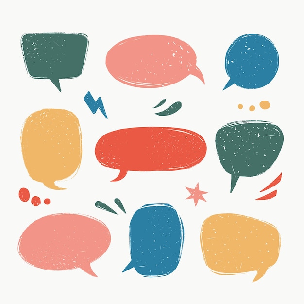 Various Speech bubbles or talk balloon shapes in vintage style with grunge texture