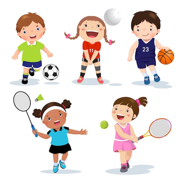 Vector various sports kids isolated on white