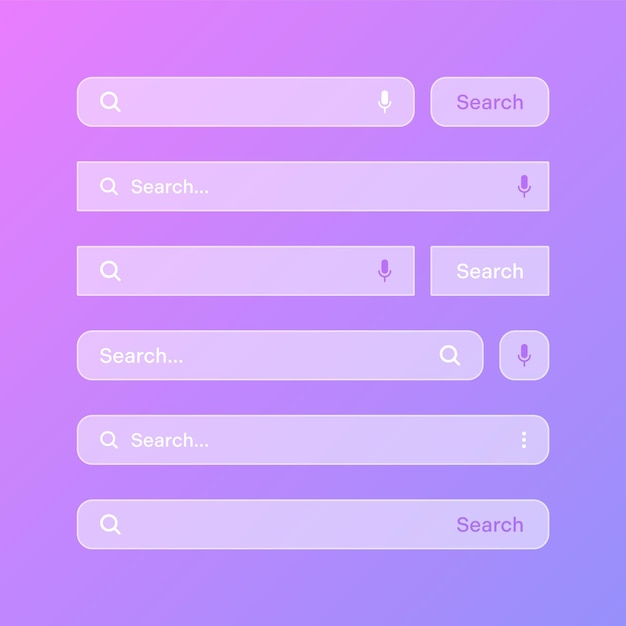 Вектор Различные прозрачные шаблоны панели поиска интернет-браузер с адресной панелью и
