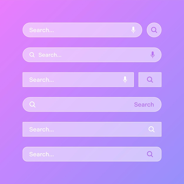 Вектор Различные прозрачные шаблоны панели поиска интернет-браузер с панелью адреса коробки поиска и