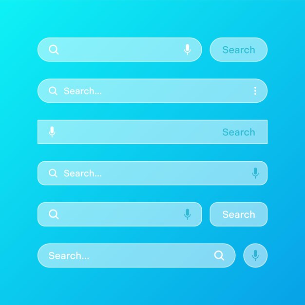 Вектор Различные прозрачные шаблоны панели поиска интернет-браузер с панелью адреса коробки поиска и