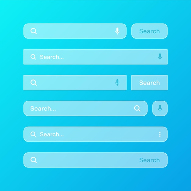 Vector various transparent search bar templates internet browser engine with search box address bar and