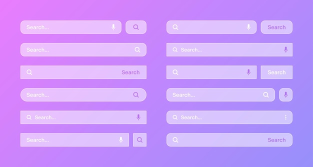 Vector various transparent search bar templates internet browser engine with search box address bar and