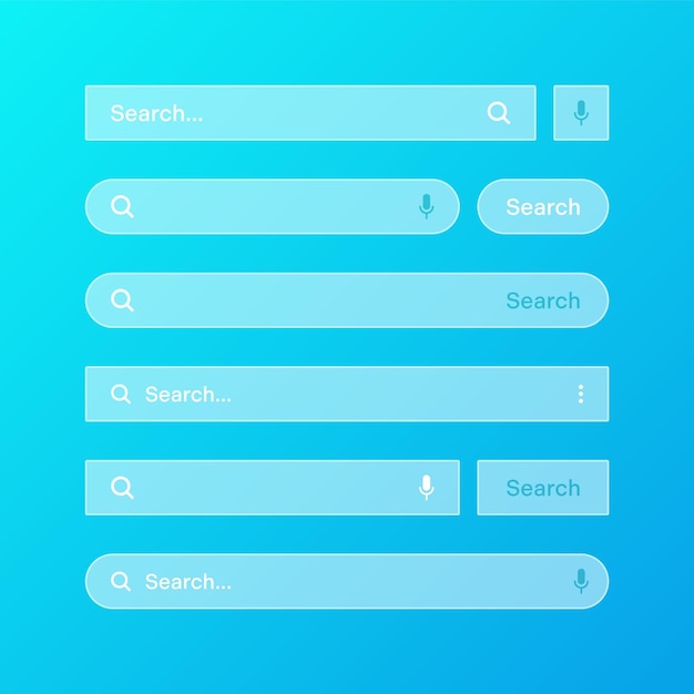 Vector various transparent search bar templates internet browser engine with search box address bar and