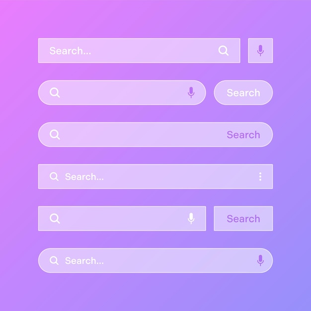 Vector various transparent search bar templates internet browser engine with search box address bar and
