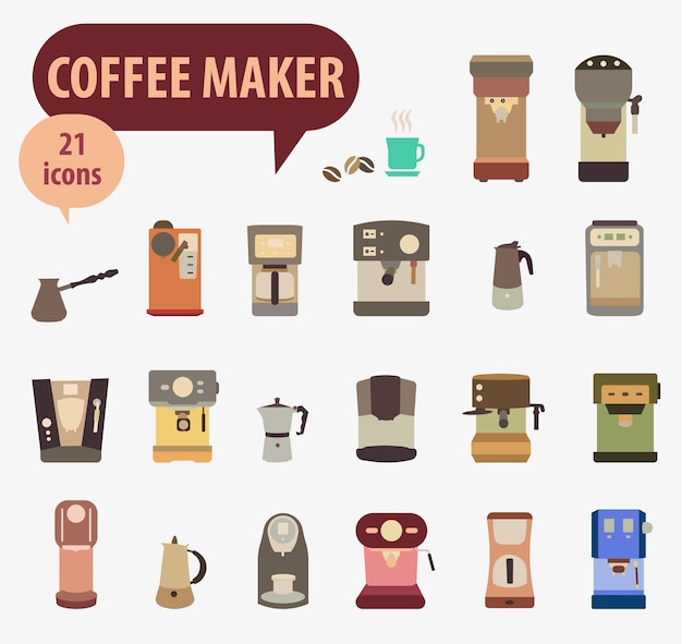 Various types of coffee machines Concept for web banners and printed materials