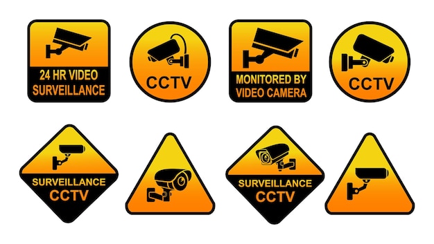 各種防犯カメラ。セキュリティ カメラ アイコン ビデオ監視 cctv 記号セット