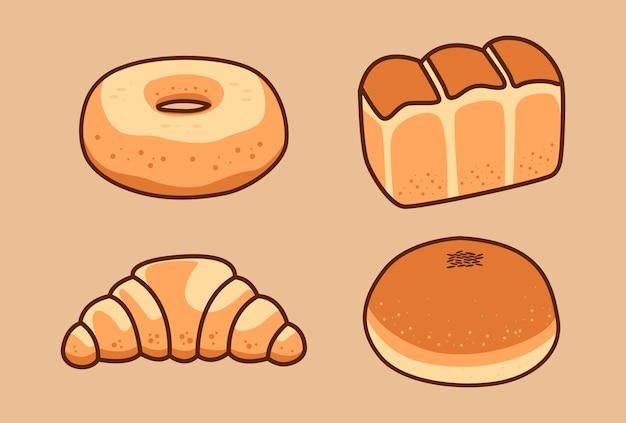 Vector various types of tasty bread collection