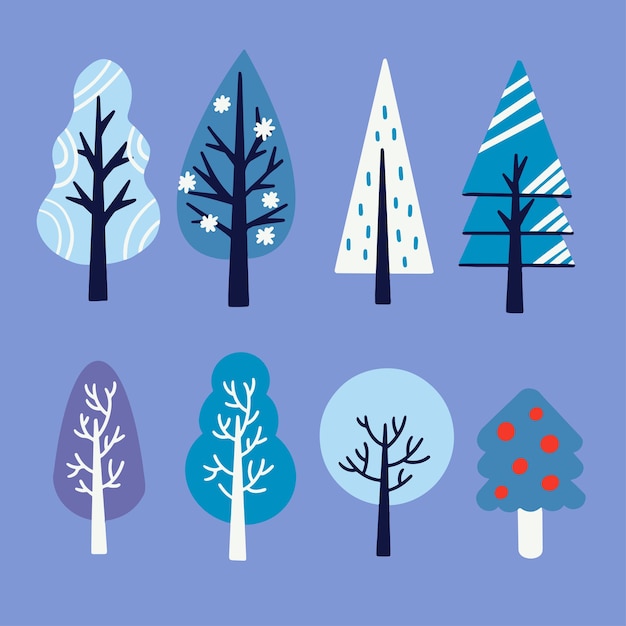 Various Unique Style Of Trees Asset Illustration