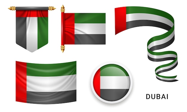 Various United Arab Emirates flags set isolated