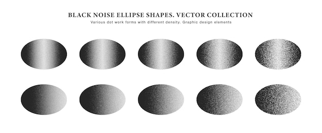 Various vector handdrawn dotwork stipple oval shapes with linear gradient set