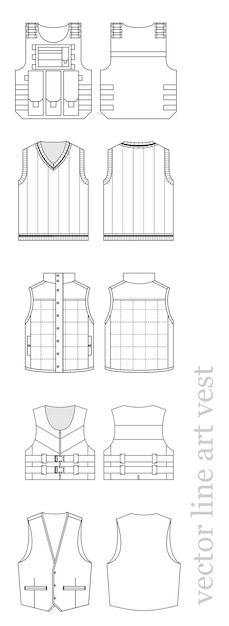 Various vector line art vests