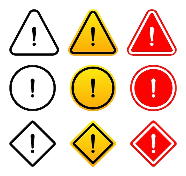 Various warning and alert signs with exclamation marks