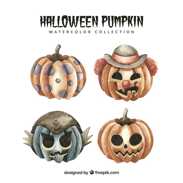 Vector various watercolor halloween pumpkins