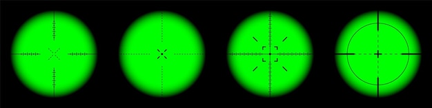 Vettore diverse armi mirini notturni fucile da cecchino telescopi ottici pistola da caccia mirino con mirino incrociato