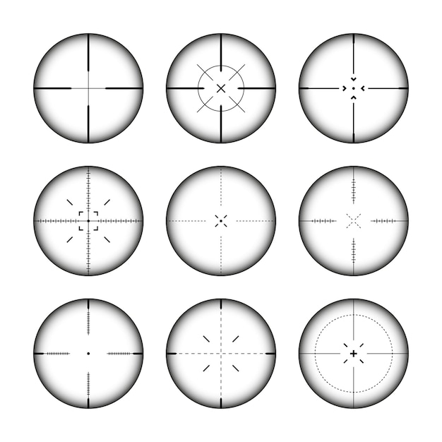 Various weapon sights sniper rifle optical scopes hunting gun viewfinder with crosshair aim shooting