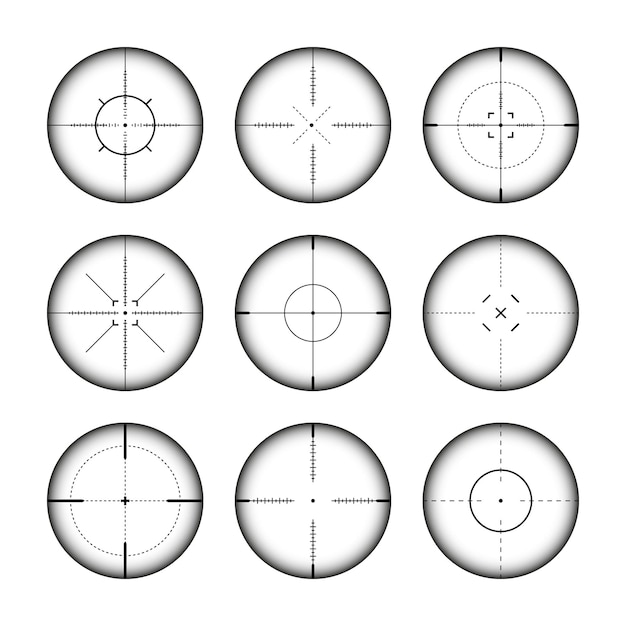 Вектор Различные оружейные прицелы снайперская винтовка оптические прицелы охотничье оружие видоискатель с перекрестным прицелом стрельба