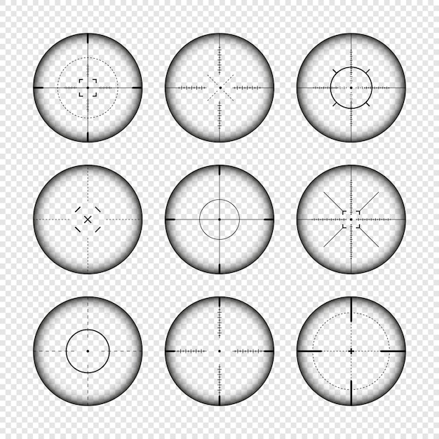 Вектор Различные оружейные прицелы снайперская винтовка оптические прицелы охотничье оружие видоискатель с перекрестным прицелом стрельба