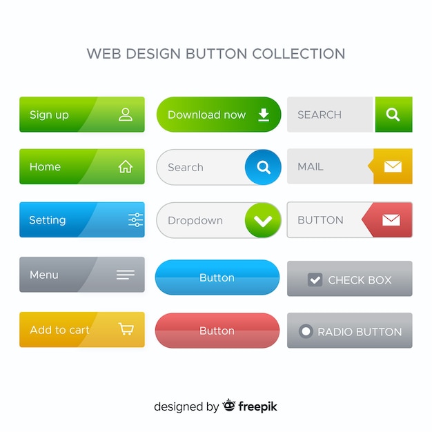 Various web buttons in gradient style