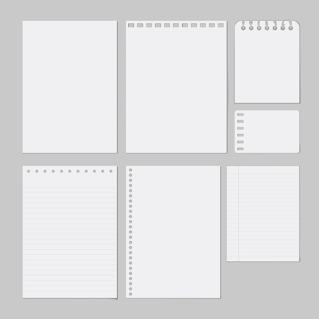 Vector various white clear sheets of papers with shadows