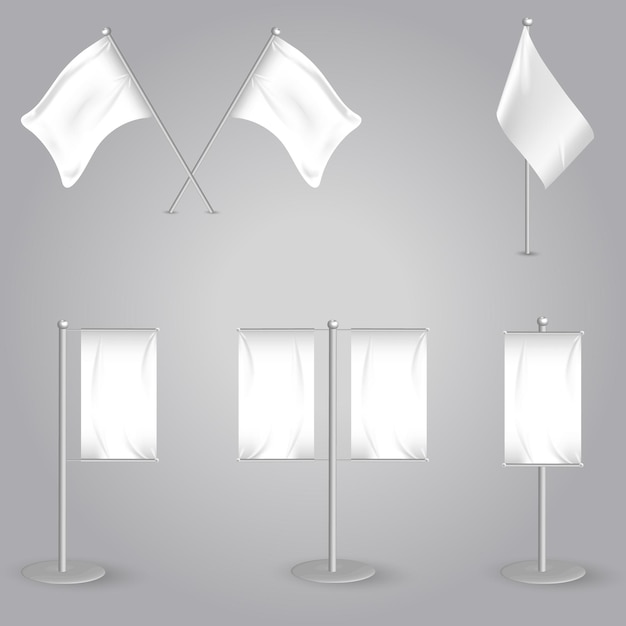 Vector various white flags and banners collection