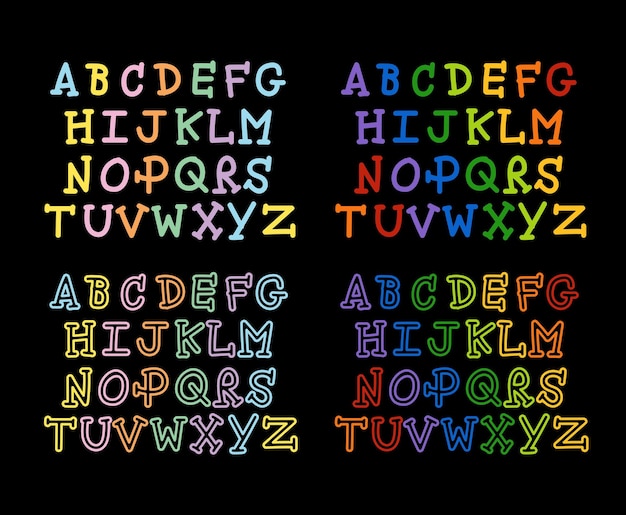 Various of A to Z alphabet designs font outlines rainbow colour for logo icon sticker print ad