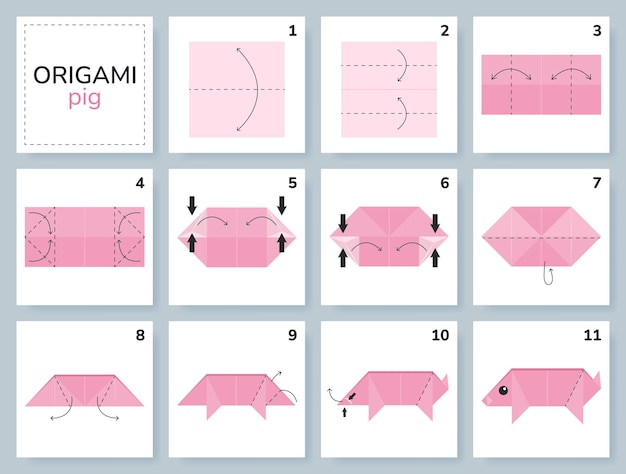 Varken origami schema tutorial bewegend model Origami voor kinderen Stap voor stap hoe je een schattige origami maakt