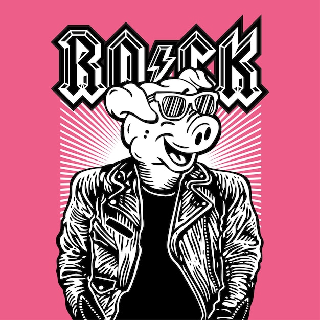 Vector varken piggy head rocker rockstar lederen jas vectorillustratie