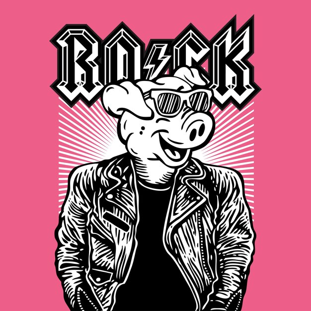 Varken Piggy Head Rocker Rockstar lederen jas vectorillustratie