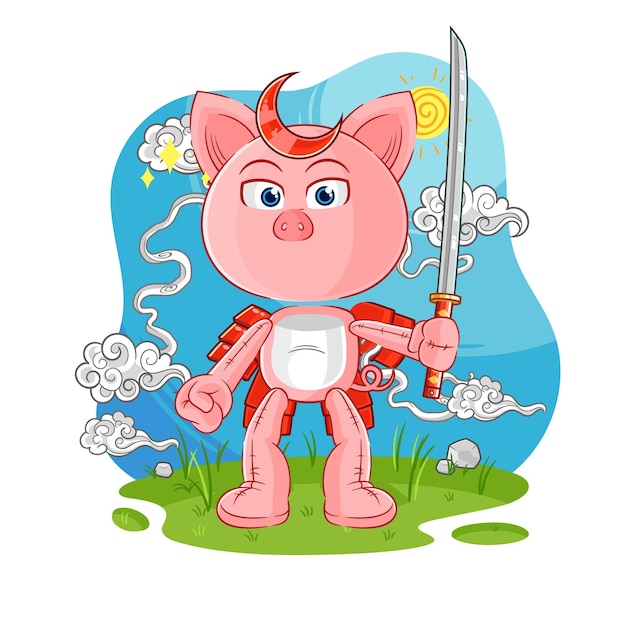 Varken samurai cartoon cartoon mascotte vector