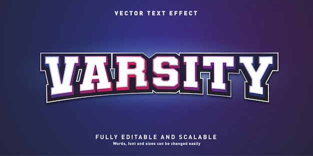 Vector varsity fully editable font effect