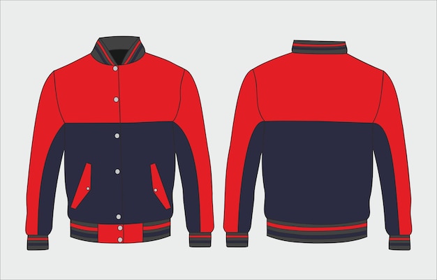 Premium Vector | Varsity jacket red and dark blue vector front and back ...