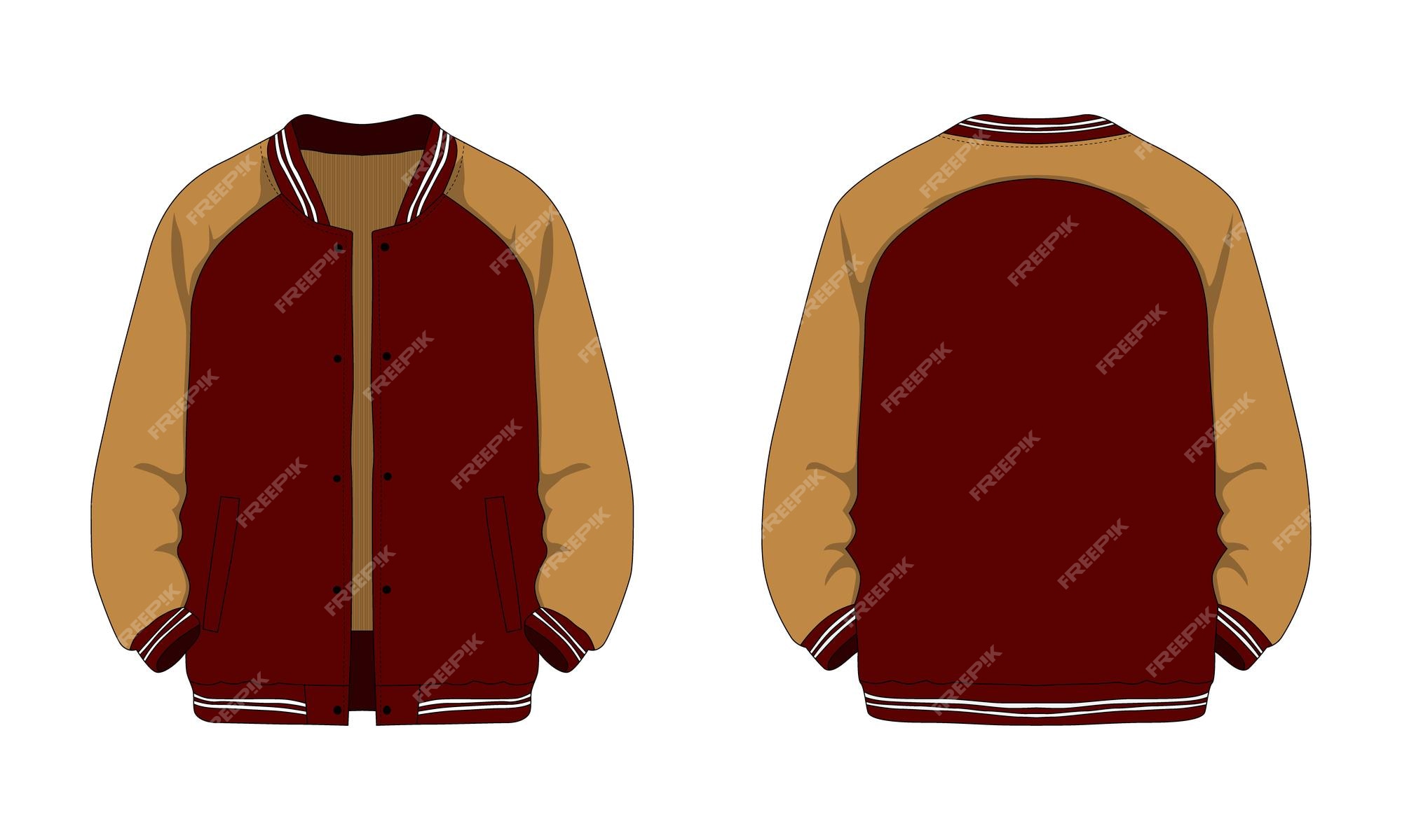 Premium Vector | Varsity jacket technical drawing front and back view
