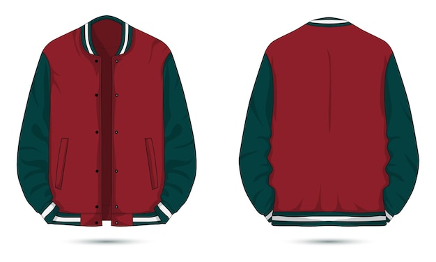 Vector varsity jacket template front and back view