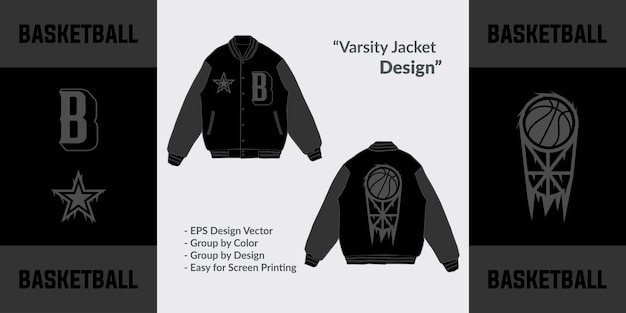 Vector varsity sports jacket for basketball team professional uniform championship