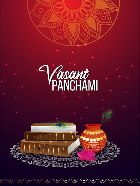 창조적 인 책이있는 Vasant Panchami 축하 전단지