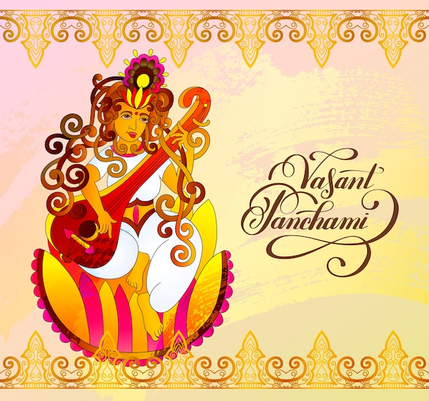 Vector vasant panchami golden greeting card to indian holiday