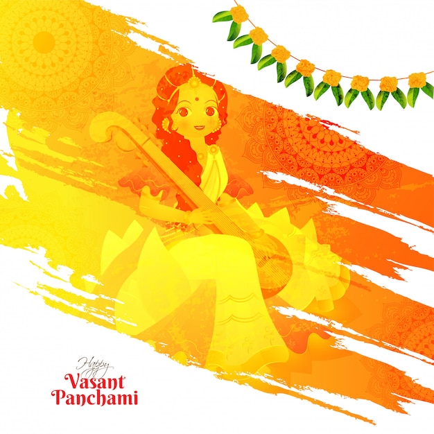 Vasant panchami poster of wenskaart ontwerp met mooie ch