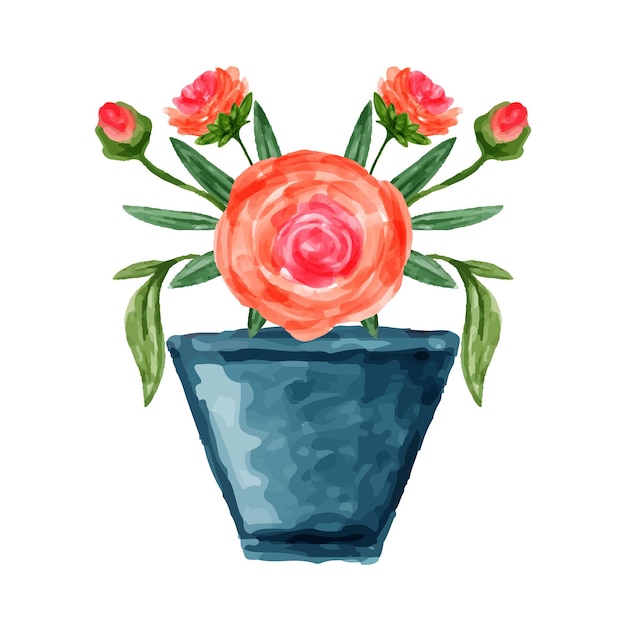 Vector vase and flower bouquet with watercolor