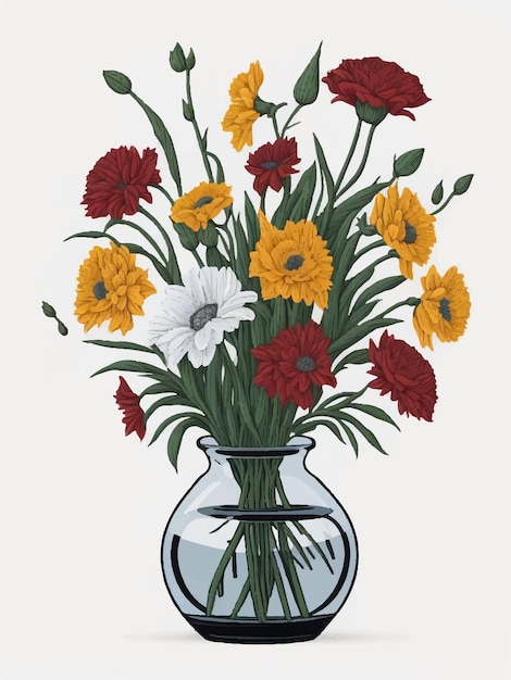 Vector vase of flowers clipart white background