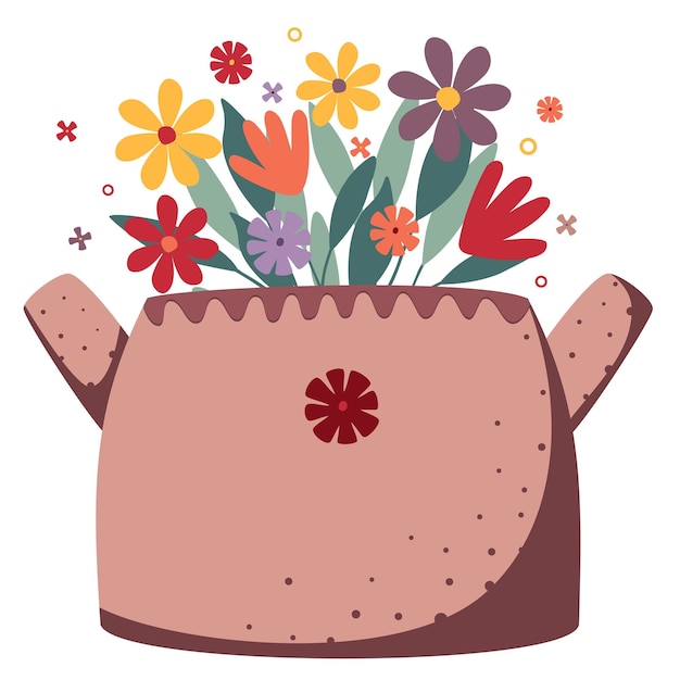 Vase and flowers colored flat vector illustration