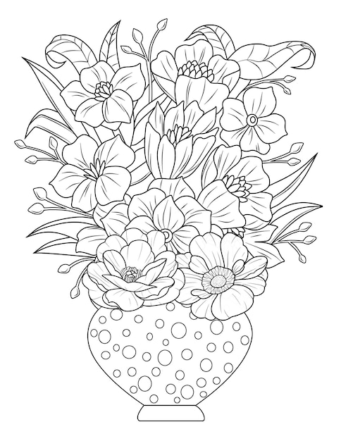 A vase of flowers with a polka dot pattern.