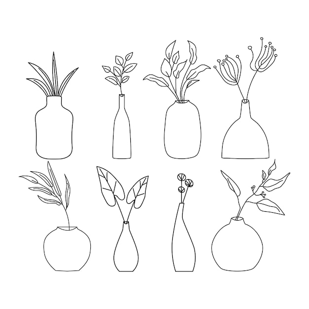 Vase set Various forms of vases Home interior decoration Vector icon collection Vases silhouette