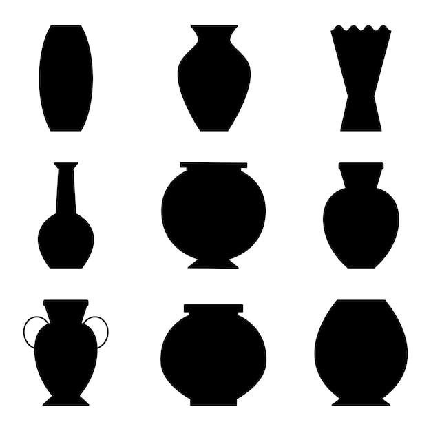 Vase set. Various forms of vases. Home interior decoration.