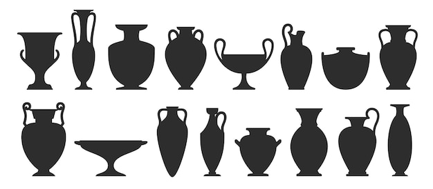 Vase silhouettes set Different antique ceramic vases and vessels Various ancient forms and shapes