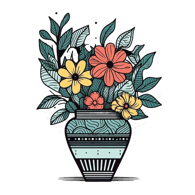 Vase with beautiful flowers ilustration