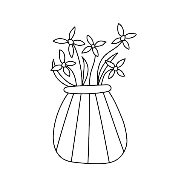 Vector vase with flowers in doodle style