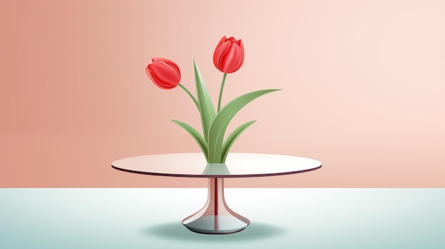 Vector a vase with red flowers on a table and a pink wall